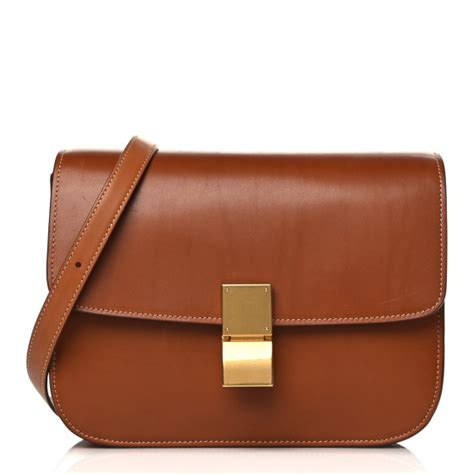 celine natural calfskin box|CELINE Natural Calfskin Medium Classic Box Flap Bag Tan .